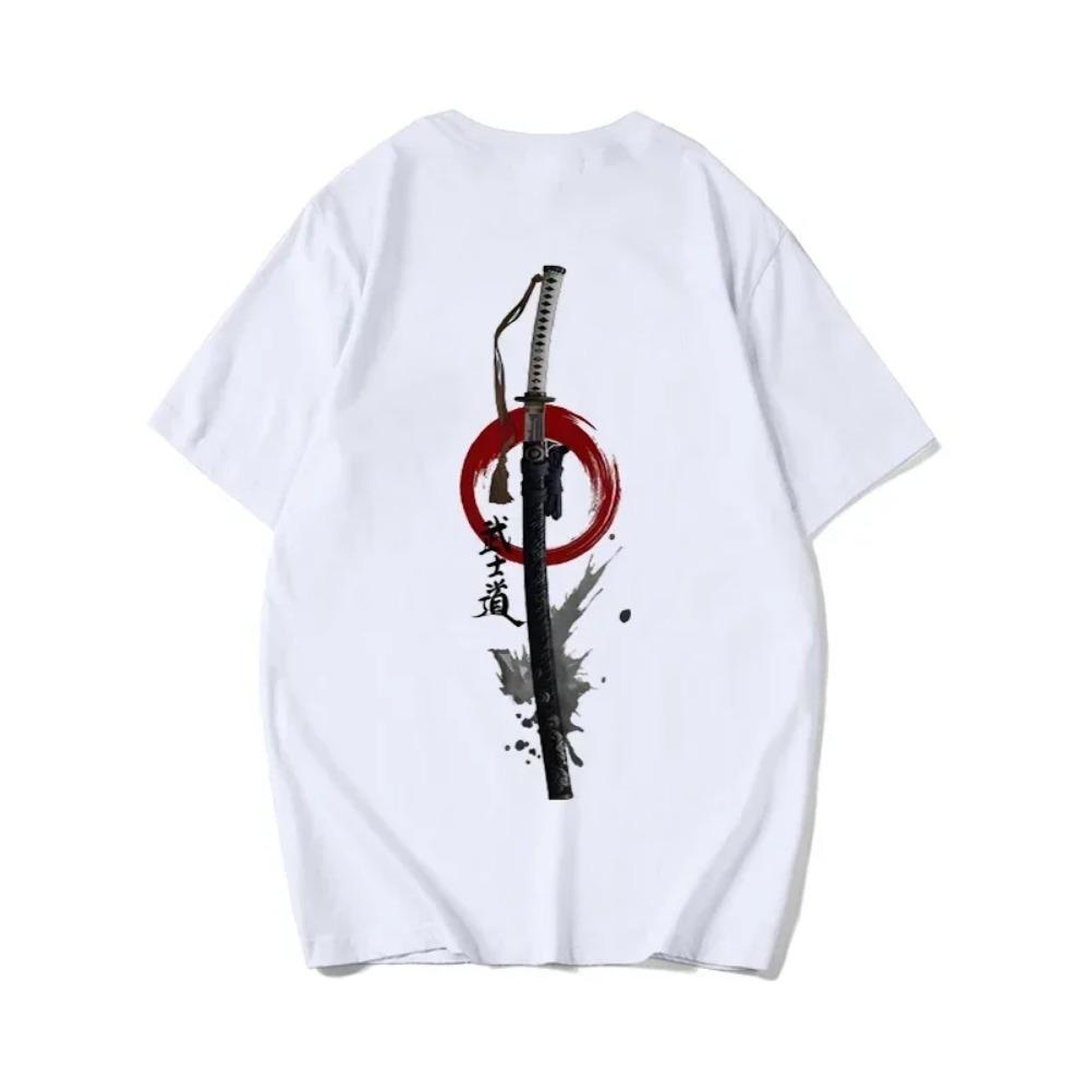 Ретро футболка для мужчин с принтом японского самурайского меча, мужская одежда, уличный стиль Харадзюку, футболка с коротким рукавом, футболка европейского размера