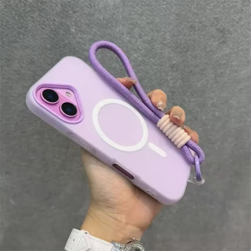 Роскошный Мягкий Силиконовый Чехол для Magsafe со шнурком для iPhone17 16 15 14 Plus 13 12 Pro Max Беспроводная Зарядка Магнитный Прозрачный Чехол