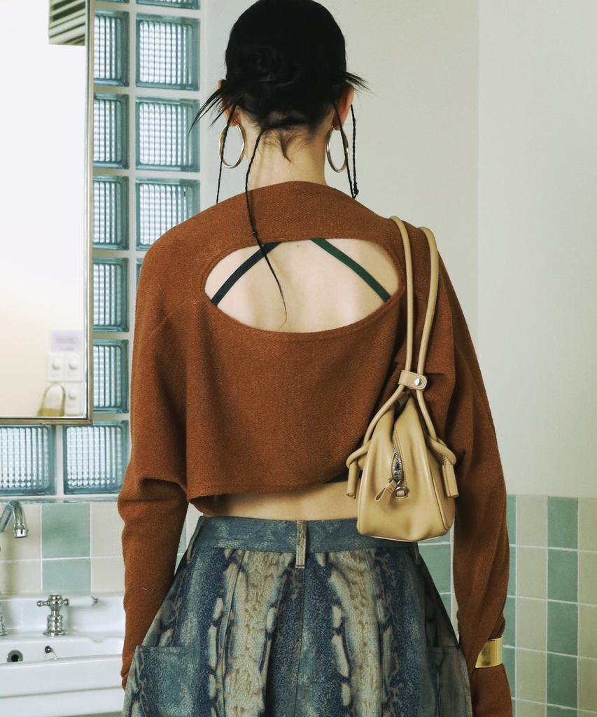 SETSETSET Fingerhole Two-Way Knit Bolero Camel
