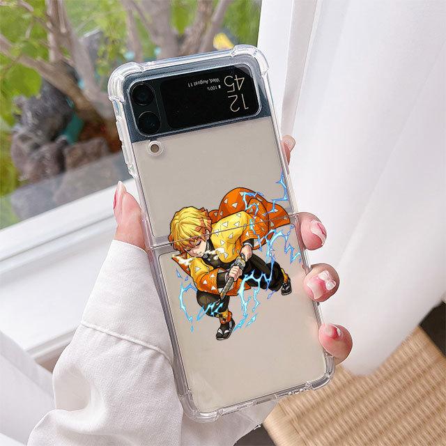 Роскошный чехол для Samsung Galaxy Z Flip 3 4 5g Funda Z Flip3 прозрачный ПК жесткий противоударный чехол для телефона аниме Demon Slayer