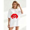 Oversized T Shirt Black Red Lips With Text Gogo Casual Wear For Women Summer Fashion Statement Top Street Style Outfit