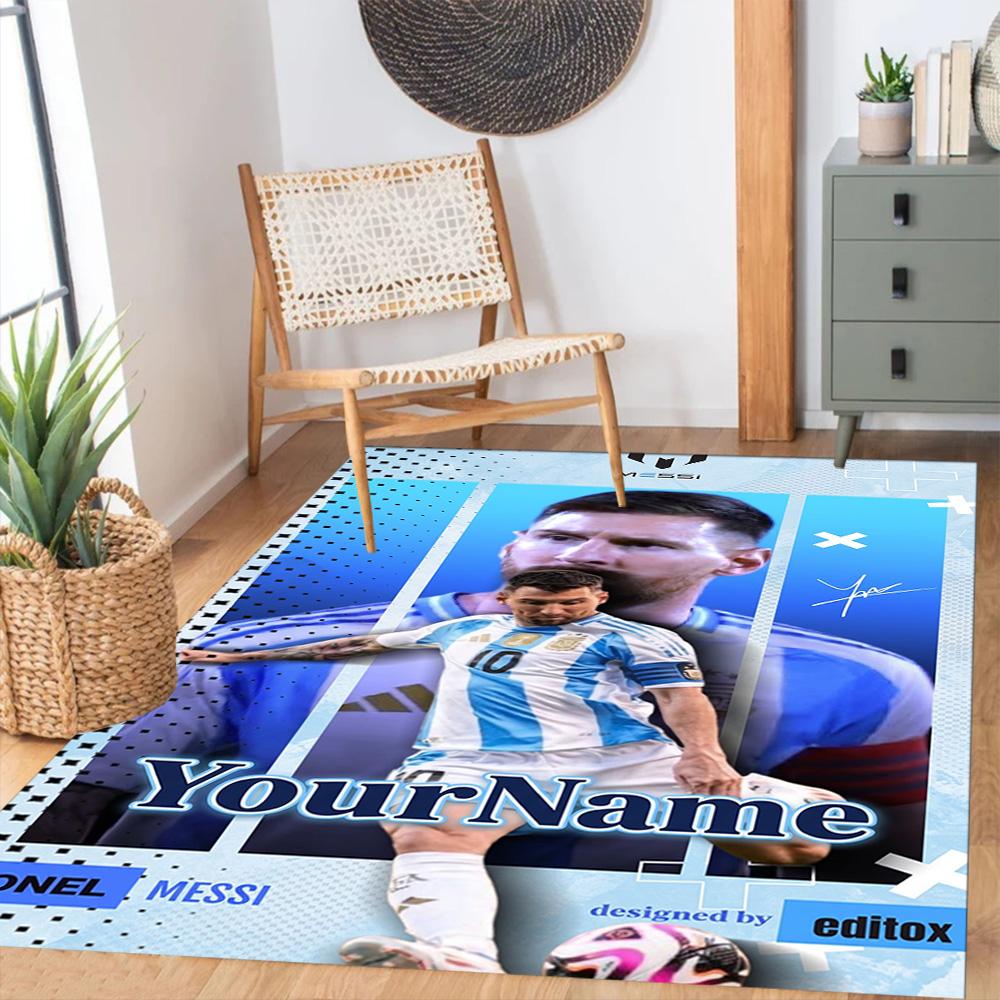 Messi 360 Customize Your Name Floor Mat Suitable for Playrooms Decorate room Kitchen Entryway Antislip Carpet Decorate Offices Best for Christmas