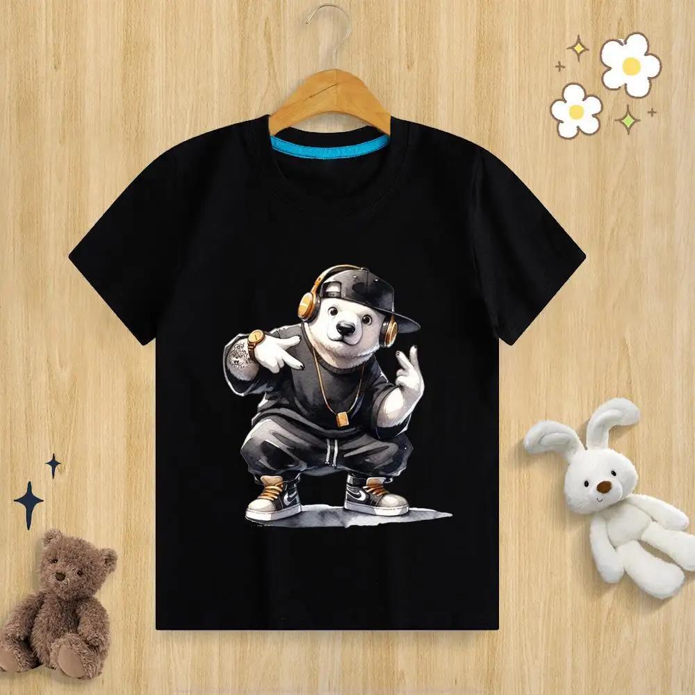 Unisex Kids Pure Modal TShirt I Love HipHop Humorous Animal Print Polyester Fiber Fun Summer Top for Boys And Girls