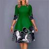 Women's Fashion Casual Crew-neck Half-sleeved Commuting Dress Skirt Large Size Printed Collection Waist Slimming Dress