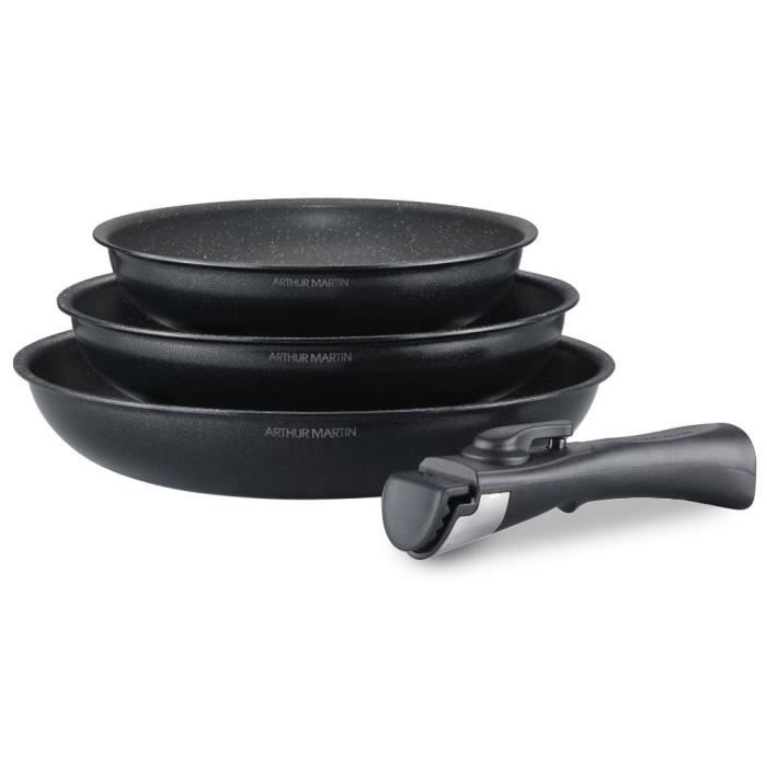 Set de poêles - Arthur Martin - AM130B - 20-24-28 cm - Poignée amovible - Antiadhésif