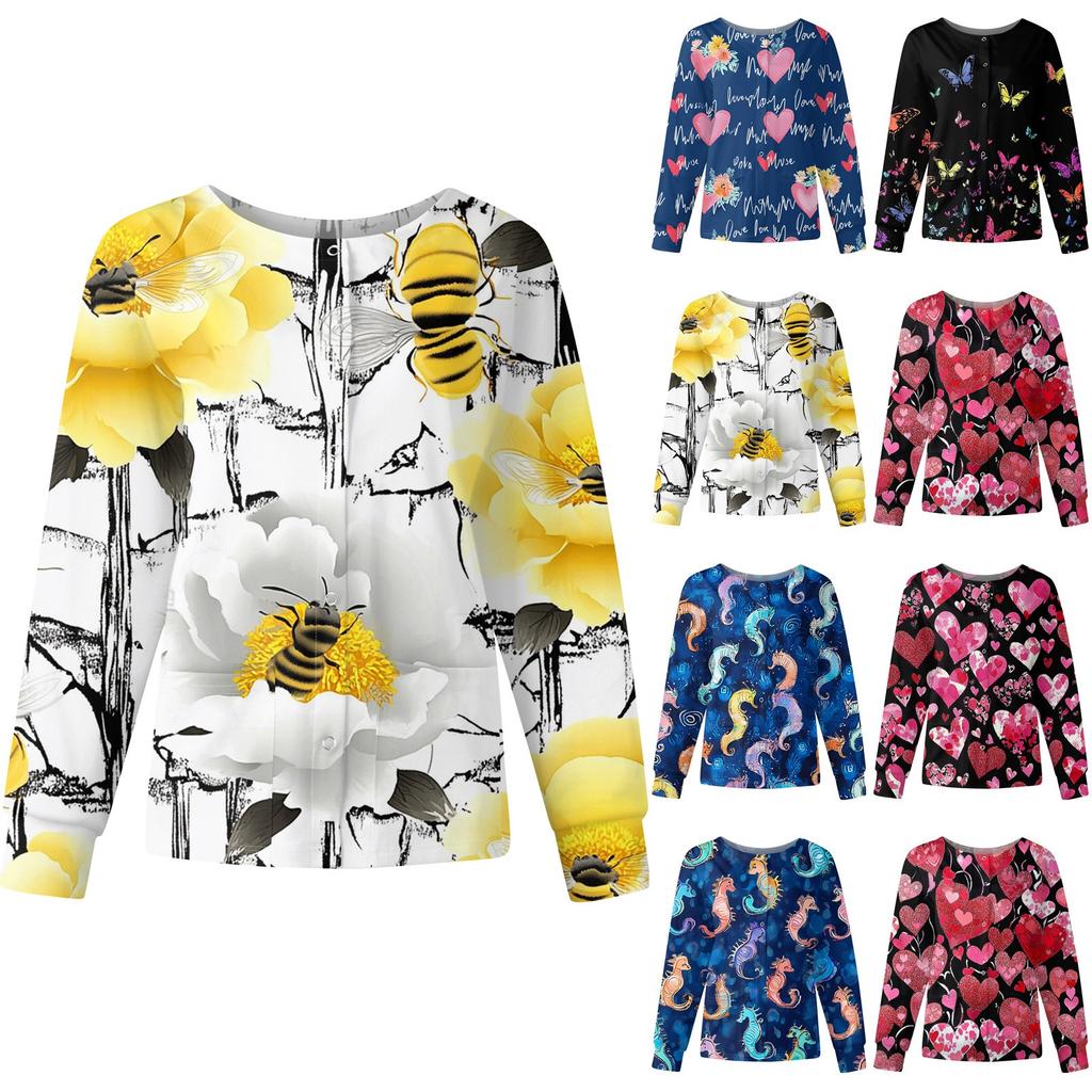 Женский повседневный однобортный однобортный защитная одежда с длинными рукавами и цветочным принтом, кардиган, топ