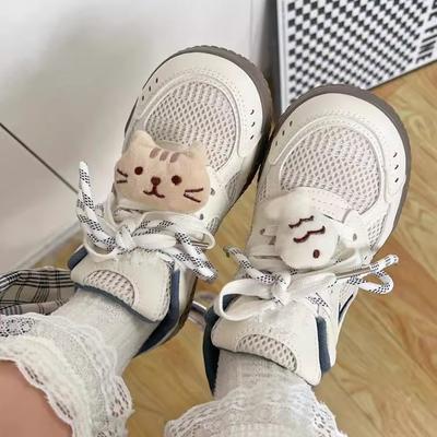 Летняя сетчатая дышащая повседневная обувь 2025 новая универсальная нишевая спортивная обувь на толстой подошве с бантом белая обувь