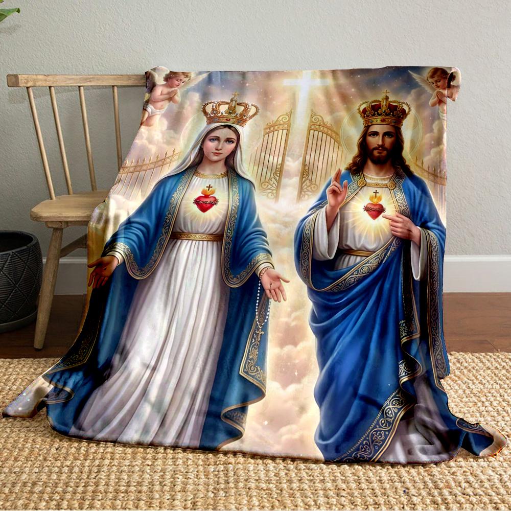 Sacred Hearts with Heavenly AngelsFlannel blanket for bedroom, living room, sofa, and nap