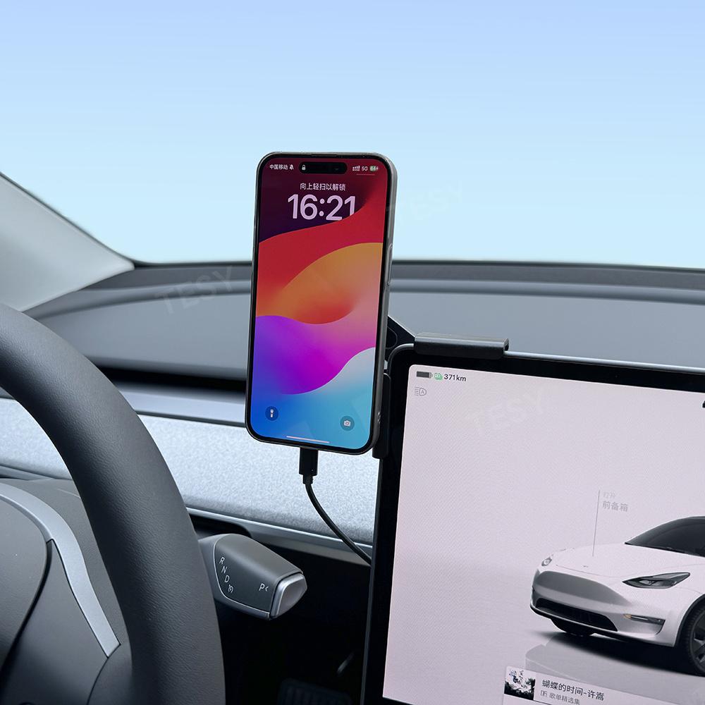 Автомобильный держатель для телефона 15 Вт, совместимый с MagSafe, магнитное беспроводное зарядное устройство для Tesla 2026 2025 Model 3 Y HIGHLAND BYD Atto 3
