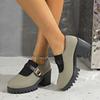 Large Size High-heeled Single Shoes Women's Autumn New Fashion Round Head One-word Buckle Thick-heeled Women's Shoes