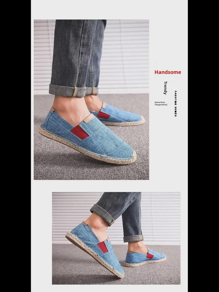 Men's Casual Linen Espadrille Fisherman Canvas Shoes, Large Size, Handmade.