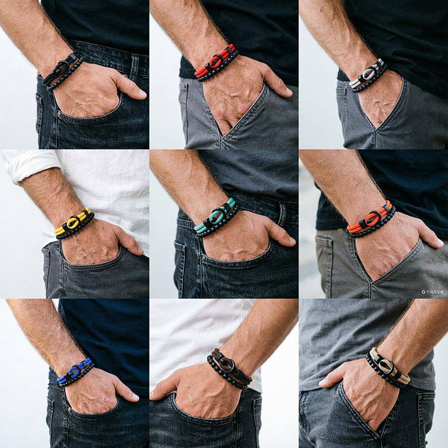 Noter New 2Pcs Men Bracelet Set 10 Color Options Premium Selected 4mm Cord Leisure Versatile Accessories 2 Sizes Available Joias