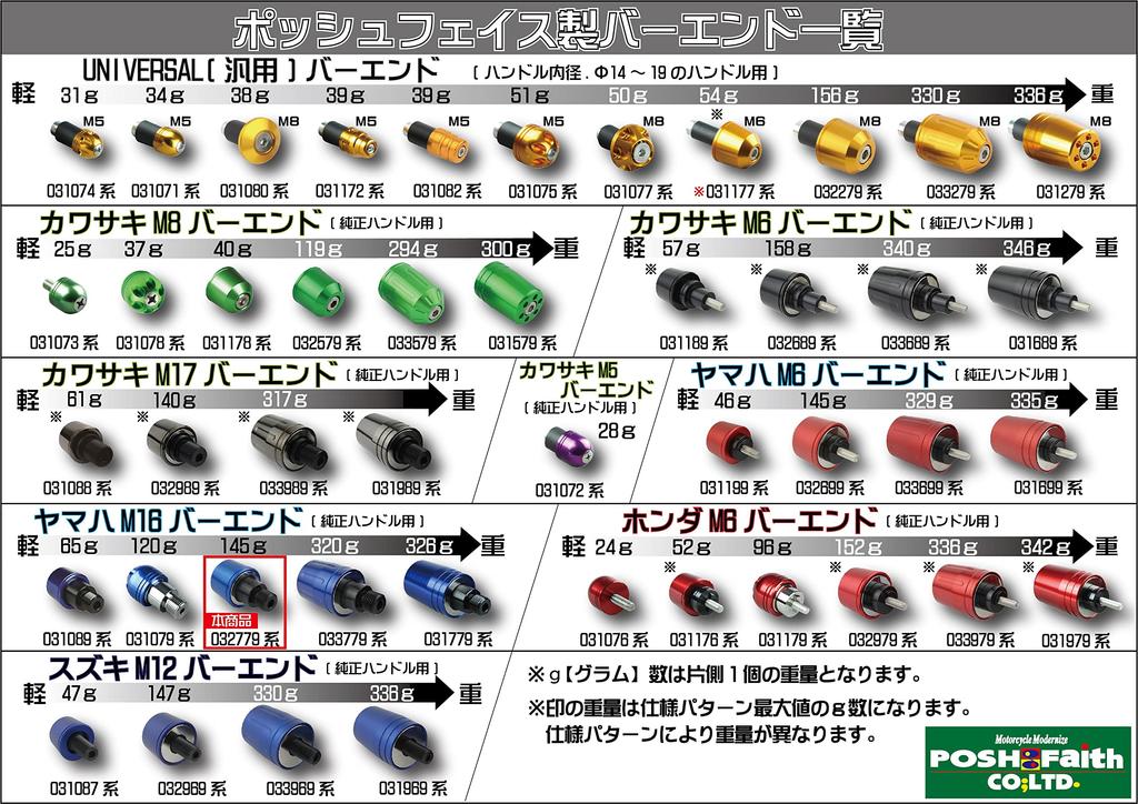 POSH FAITH Motorcycle Supplies Handlebar End Middle Weight Bar End Yamaha Genuine Handle M16 Type Black Bar End Cap MT-09 MT-07 etc. 032779-06-10