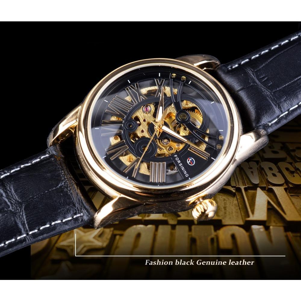 Forsining Мужские модные повседневные полые механические часы с автоматическим механическим механизмом GMT1069-2-W