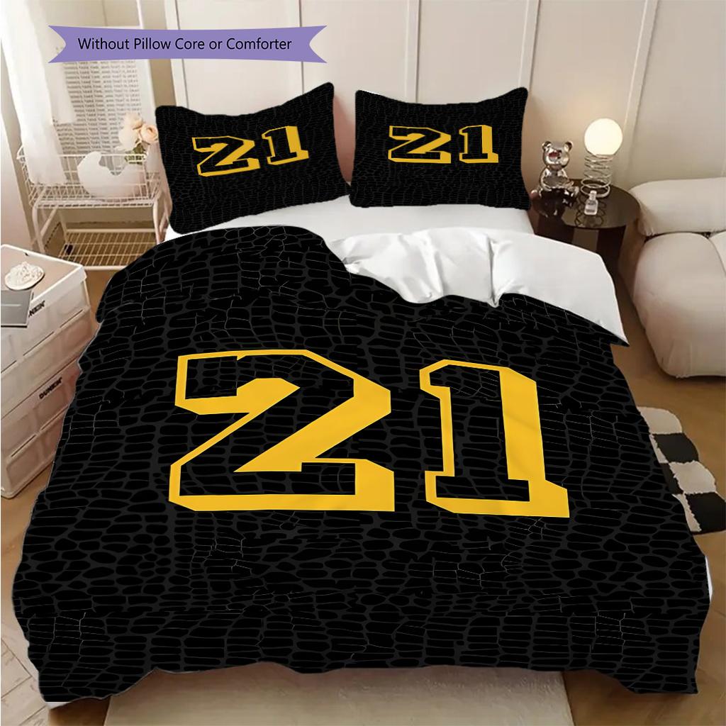 Yellow-green sports jersey number bedding, duvet cover, pillowcase, home decoration, birthday gift (1 * duvet cover+2 * pillowcase, coreless)