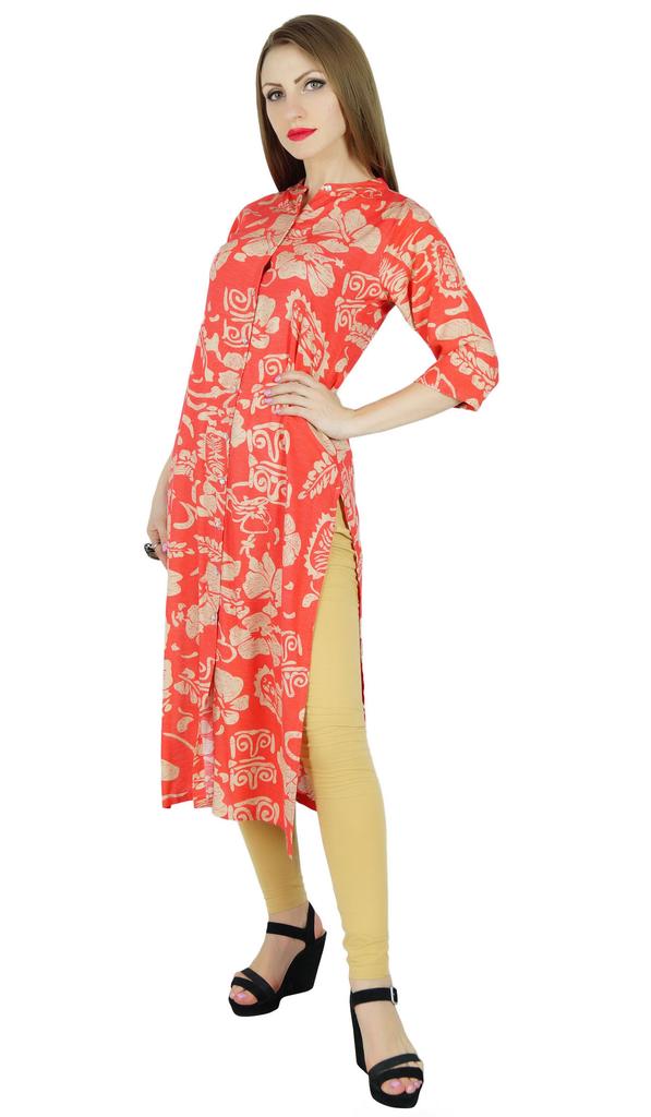 Bimba Women Straight Kurta Kurti Front Opening Printed Tunic Casual Summer