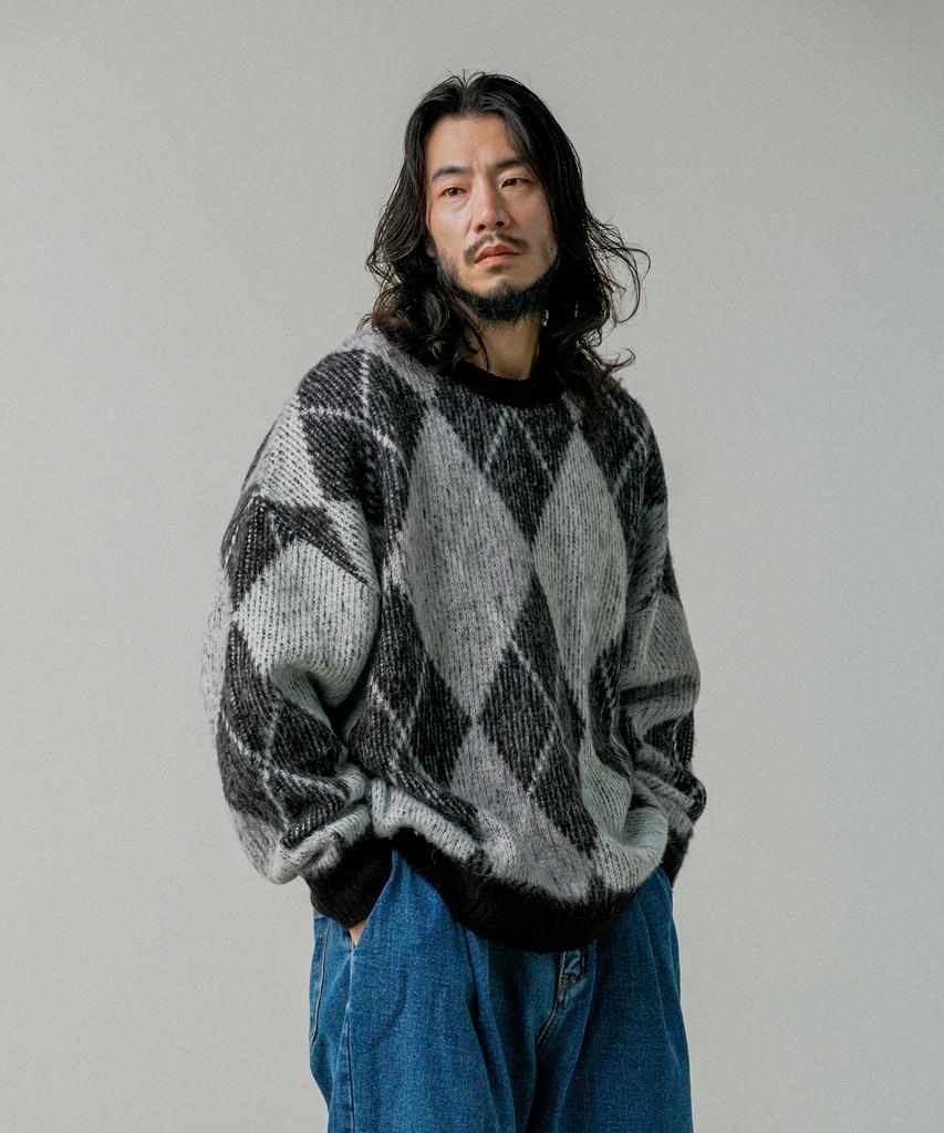 RUGGED HOUSE Brahms Argyle Hairy Wool Knit Black