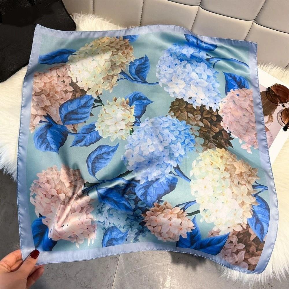 Floral Print Square Silk Scarf Luxury Neckerchief Scarf Hair Band Bandana Scarf Women