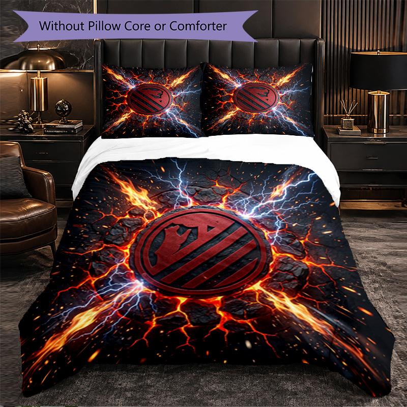 Atletico Madrid Pattern 3 Pieces Bedding Set Soft Microfiber Duvet Cover with Pillow Cases for Bedroom