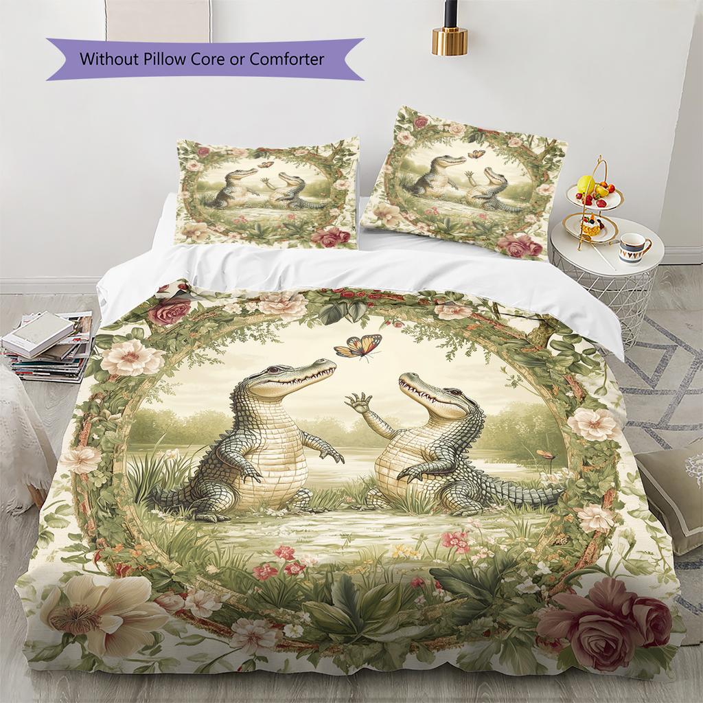 Crocodile Pattern Bedding Home Decoration Birthday Gift (1 * duvet cover + 2 * pillowcase, without core)