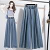 Plus Size Women Summer Jeans Long Wide Leg Pants Casual High Waist Elastic Basic Trousers Loose