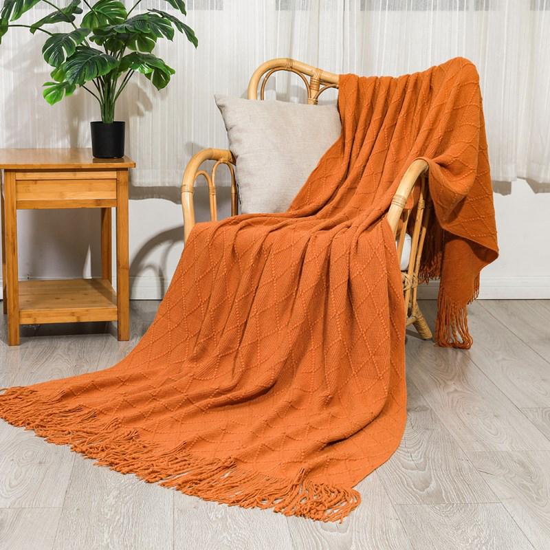 Скандинавский Ретро Желтый Аргайл Вязаный Плед - Покрывало на кровать, Накидка на диван, Накидка-шарф на конец кровати