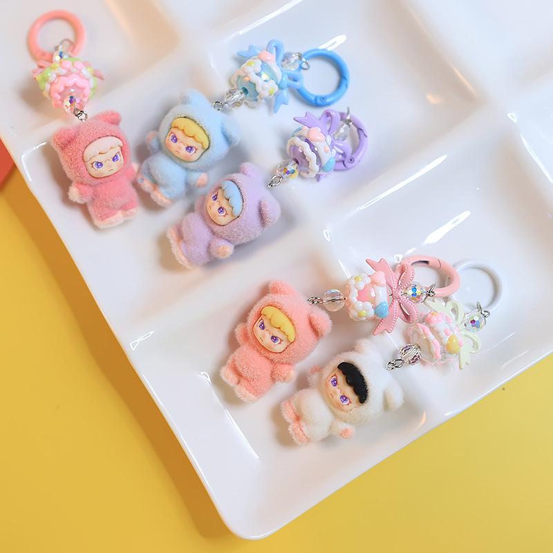 Kawaii мультфильм флокирование кукла брелок кулон для женщин девочек уникальный рюкзак украшения аксессуары маленькие подарки