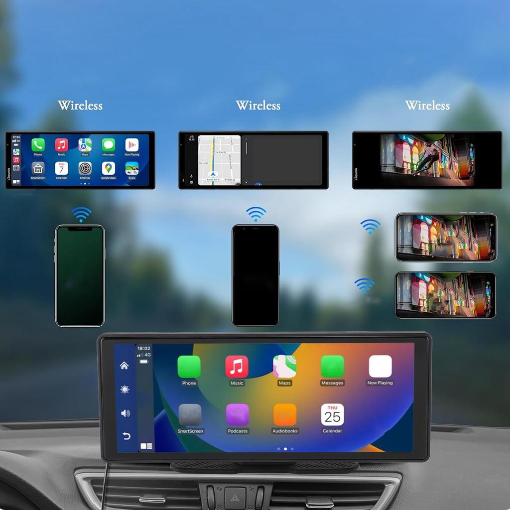 Беспроводной сенсорный экран Carplay с панелью приборов, WiFi, Bluetooth, Carplay, Android Auto, экран Carplay с GPS, голосом, FM и другими функциями, камера 10,26 и стерео,