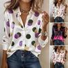 Женская рубашка шелковая глянцевая ткань лацкан длинный рукав принт сердце свободный крой пуговица