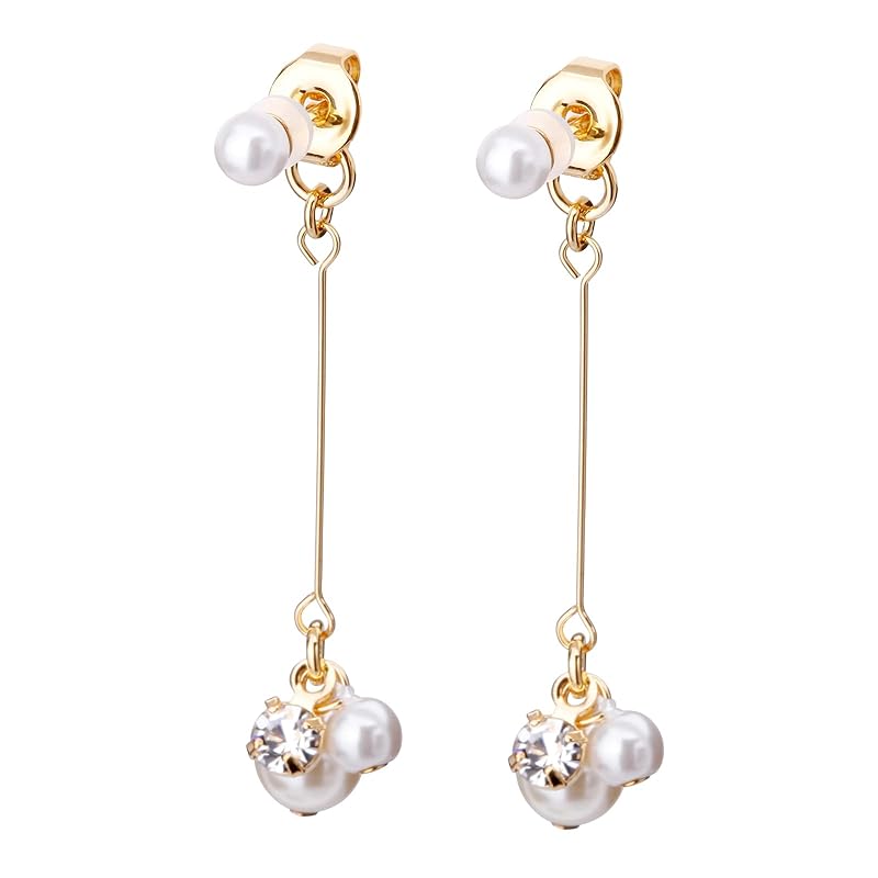 LOKUMI Earrings Made In Japan 18k Gold K18 Post K18 Compatible with Metal Allergies 2Way Pearl Bijou Back Catch Swing Earrings Long Ladies Simple Stud