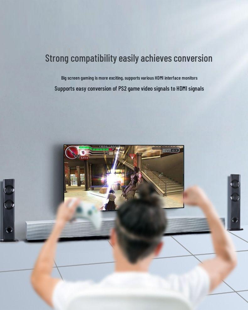 Конвертер PS2 в HDMI: Компонент игровой консоли к HDMI, HD 1080P со звуком/видео