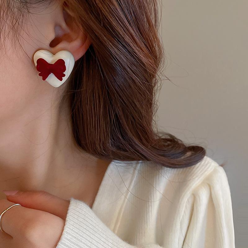 Vintage Red Flocking Earrings Collection Bow Knot Earstuds Vintage Style Earrings Jewelry Gift