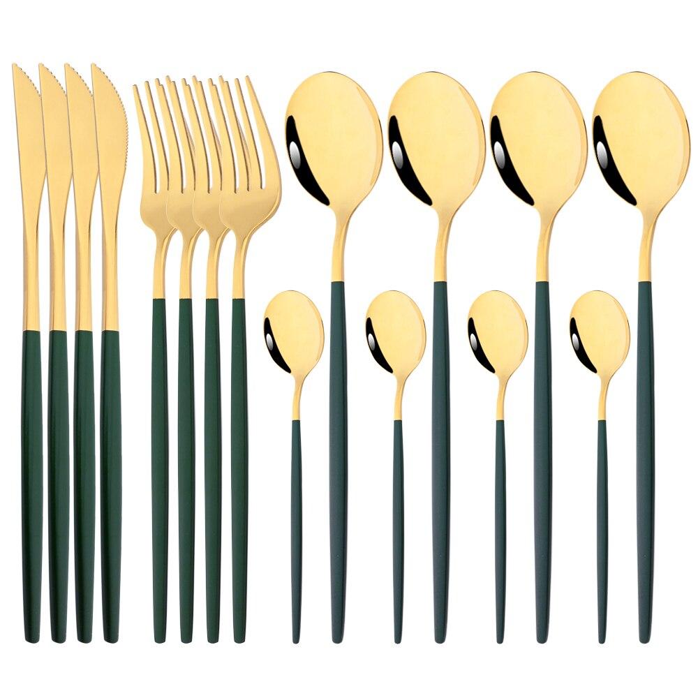 16Pcs Black Gold Dinnerware Cutlery Set Dinner Knife Fork Coffee Spoon Flatware Stainless Steel Silverware Party Tableware Set