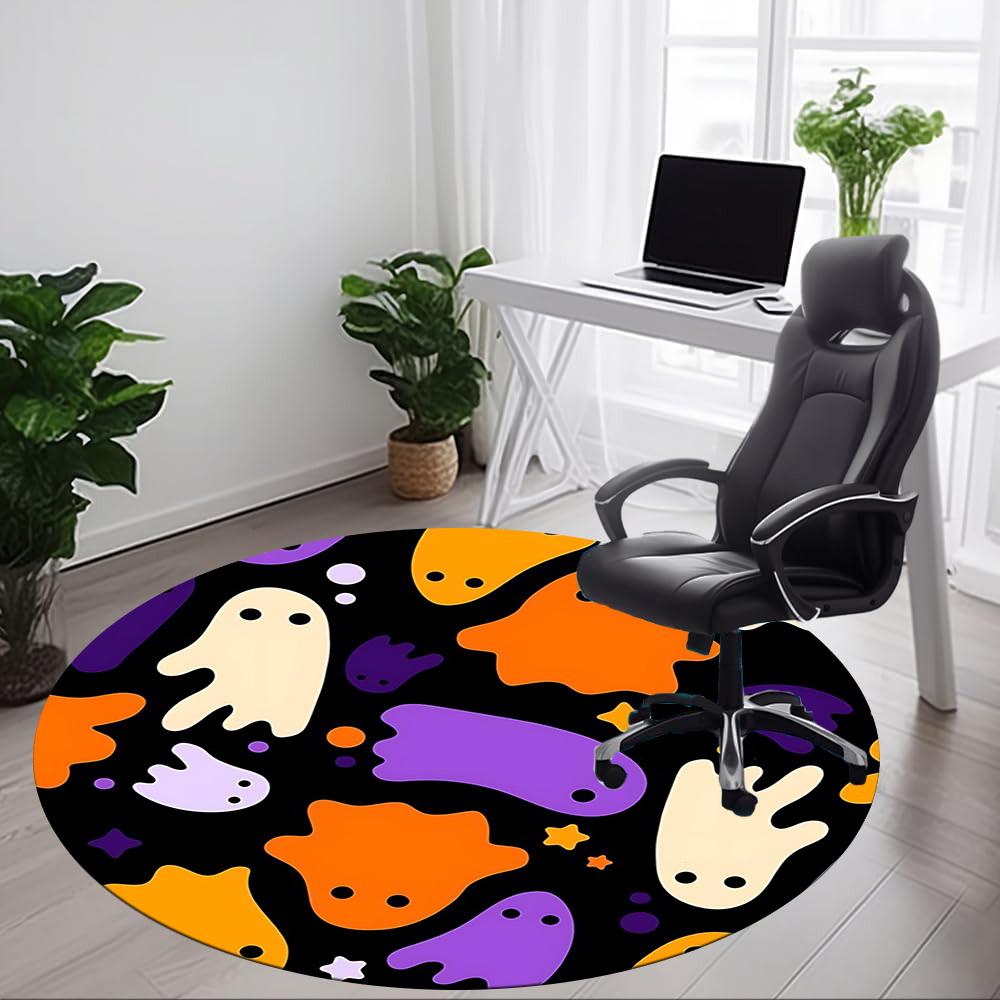 1pc Ghost Pattern Carpet, Round Non Slip Durable Large Size Office Carpet, Suitable for Office