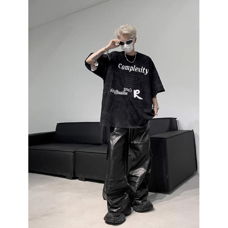 Летняя американская ретро-печать с коротким рукавом, мужская модная рабочая рубашка с круглым вырезом, свободный крой