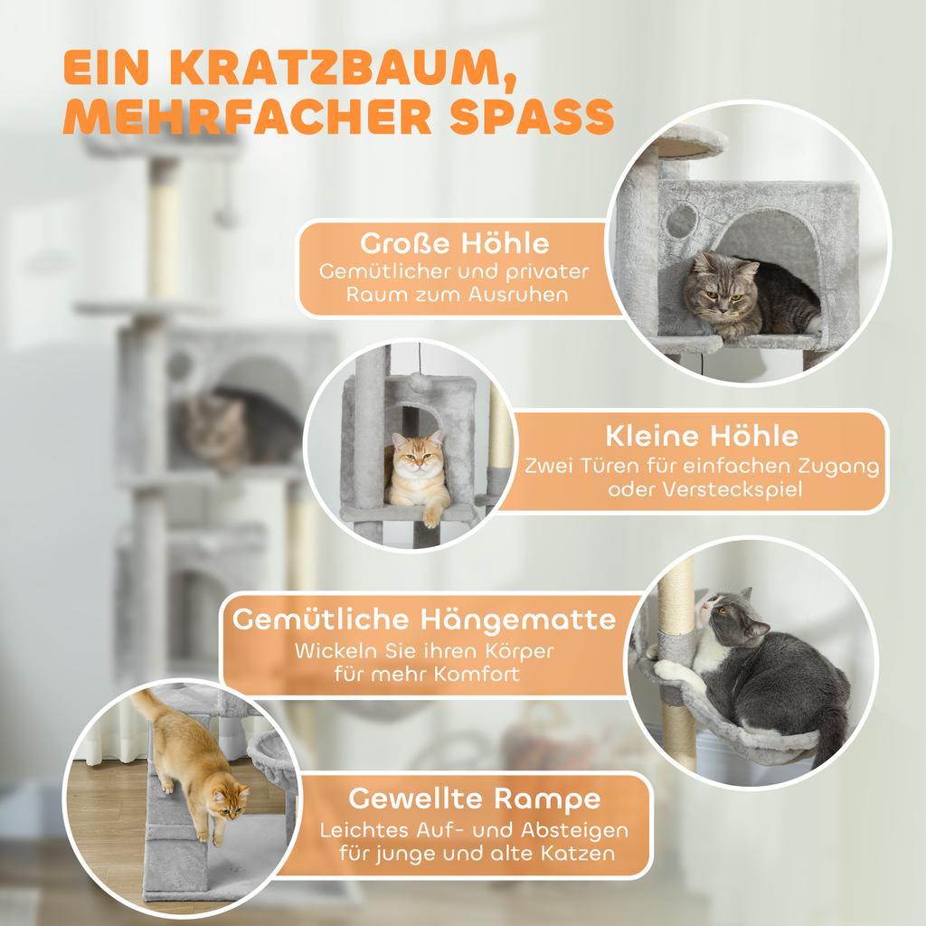 160 cm Cat Tree Condo with Sisal Scratching Posts, Multiple Levels, Caves, Hammock, and Ladder
