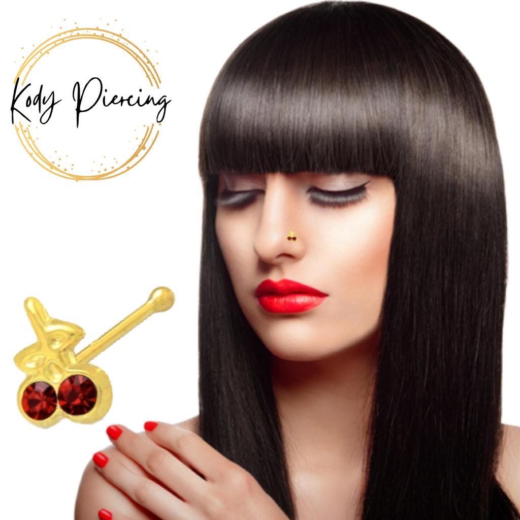 KODY PIERCING 9K Gold Piercing Jeweled Cherry Ball End Nose Pin - Quality Piercing