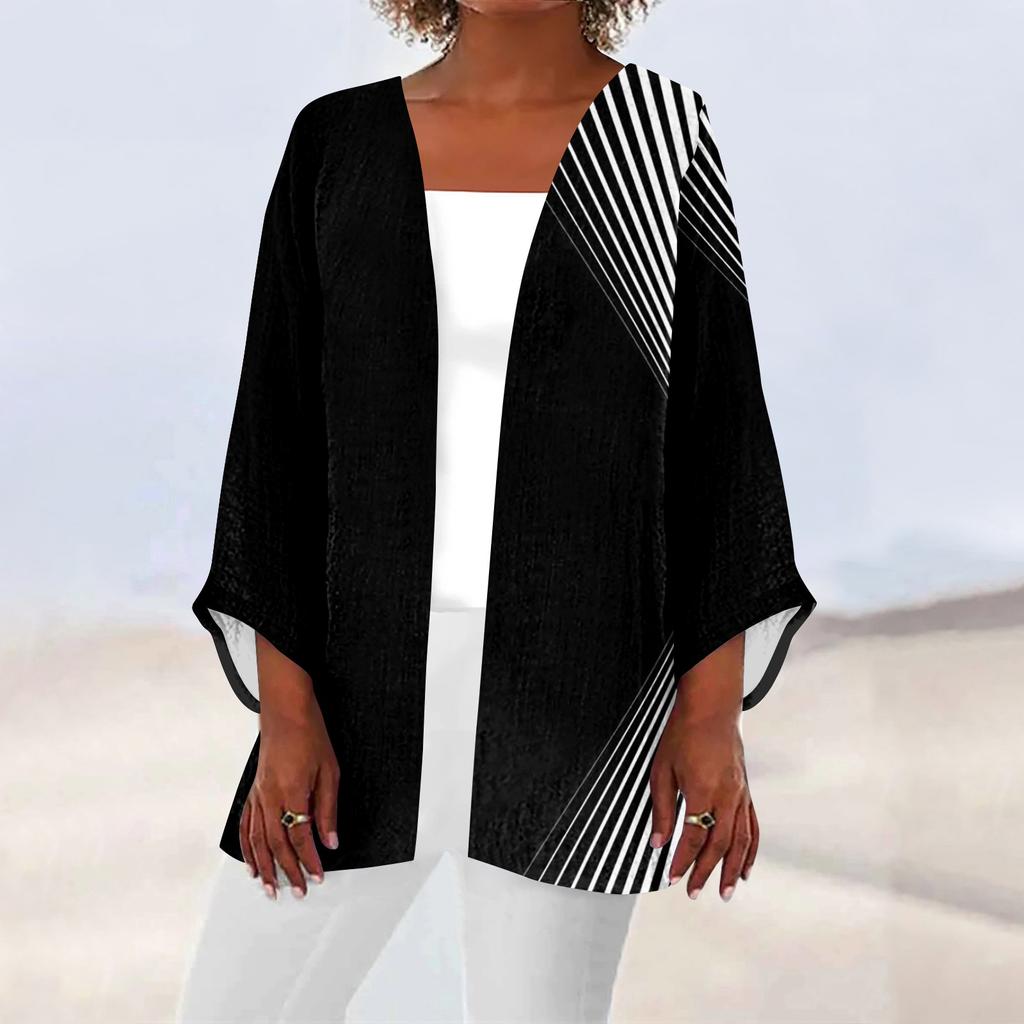 Women's Casual Fashion Caot Retro Printed Lightweight Medium Length Jacket Cardigan