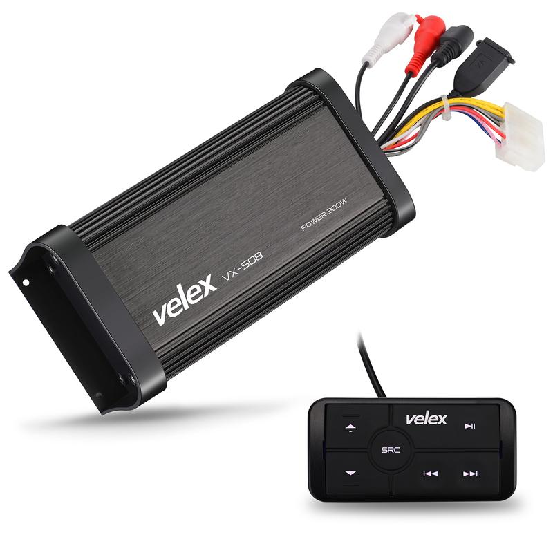 Морской Bluetooth-усилитель класса D, 2 канала по 150 Вт пиковой мощности @4 Ом, с проводным пультом ДУ, мостовое подключение до 300 Вт×1 @8 Ом