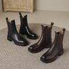 Krazing Pot Осенне-зимняя обувь из коровьей кожи с круглым носком на платформе, большие размеры, базовая одежда, ботинки челси без шнуровки на толстом среднем каблуке, женские ботильоны