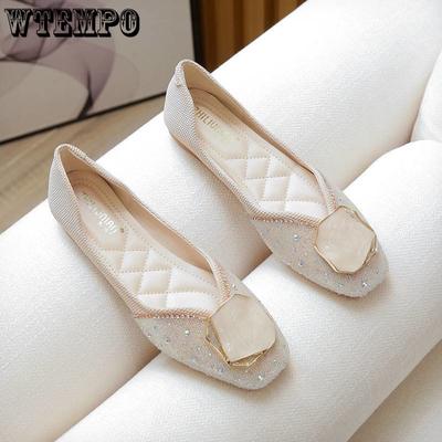 Универсальные женские туфли на плоской подошве, сетчатые туфли с квадратным носком, дышащие, со стразами, на мягкой подошве, удобные элегантные модные темпераментные туфли на низком каблуке