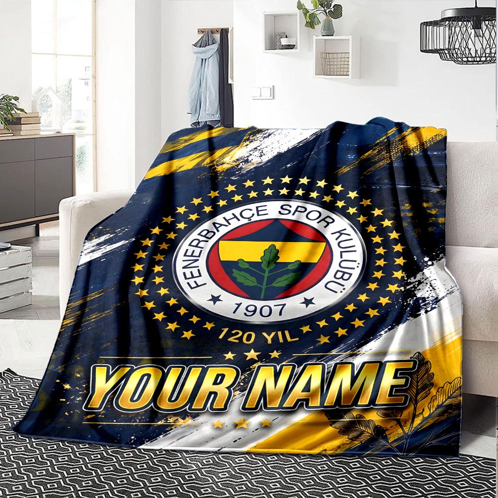 1pc Fenerbahçe Spor Kulübü Blanket with Custom Name, Gift, for Men and Women, Soft Blanket, Good for Sofa Bed Couch Travel, Lightweight Flannel Blanke