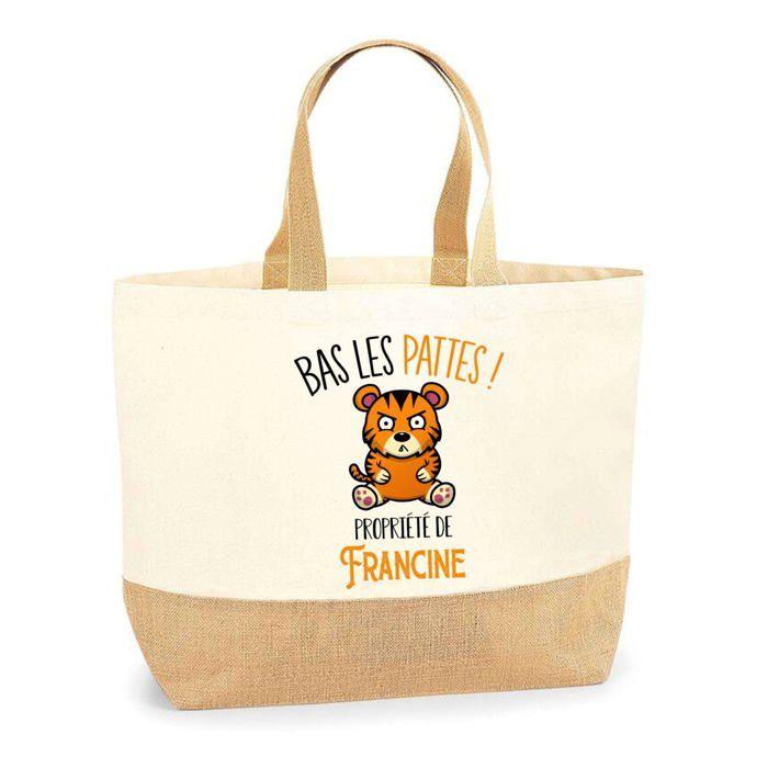 Sac cabas - PLANETEE - Francine Bas les pattes Tigre - Jute naturel - Anses solides - Imprimé en France