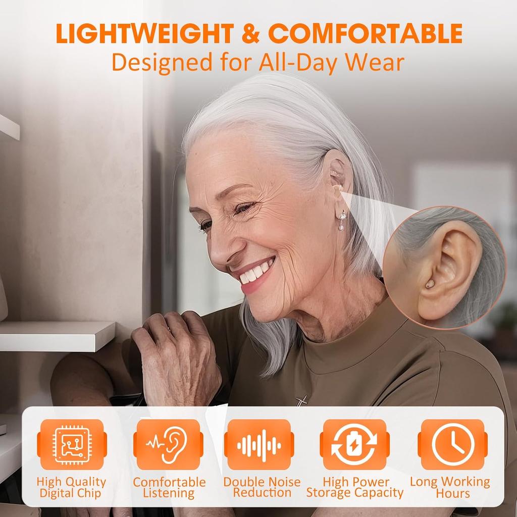 Rechargeable Hearing Aid Sound Amplifier Small & Invisible Mini Device Noise Reduction Enhance Sound for Seniors & Elderly Adults