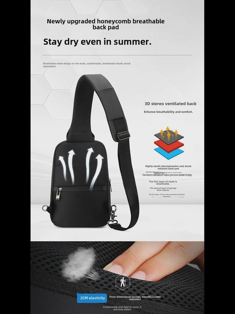 Мужская водонепроницаемая сумка CrossBorder на грудь с USB-портом для зарядки - большая вместимость, рюкзак-мессенджер на одно плечо