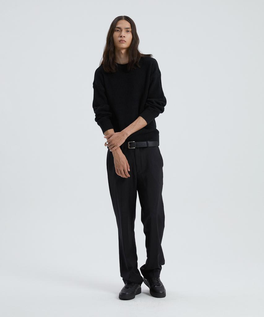 KNITTED Soft Cotton Drop Shoulder Waffle Knit Black
