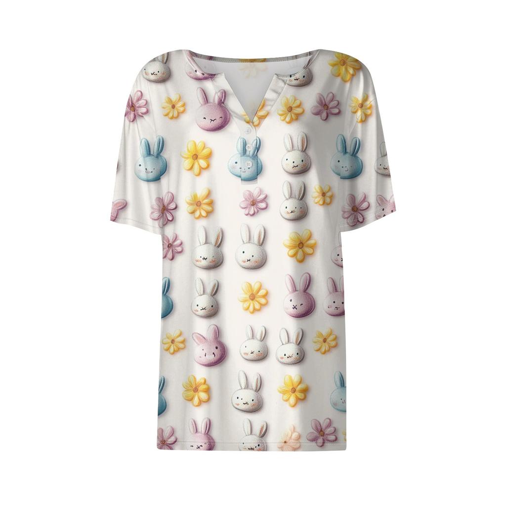 Women's T Shirt Print Button Short Sleeve Daily Weekend Fashion Basic V- Neck Regular Top