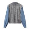 Fashion Trendy Denim Knit Fake Two-Piece Top Street Style Round Neck Long Sleeve Cardigan