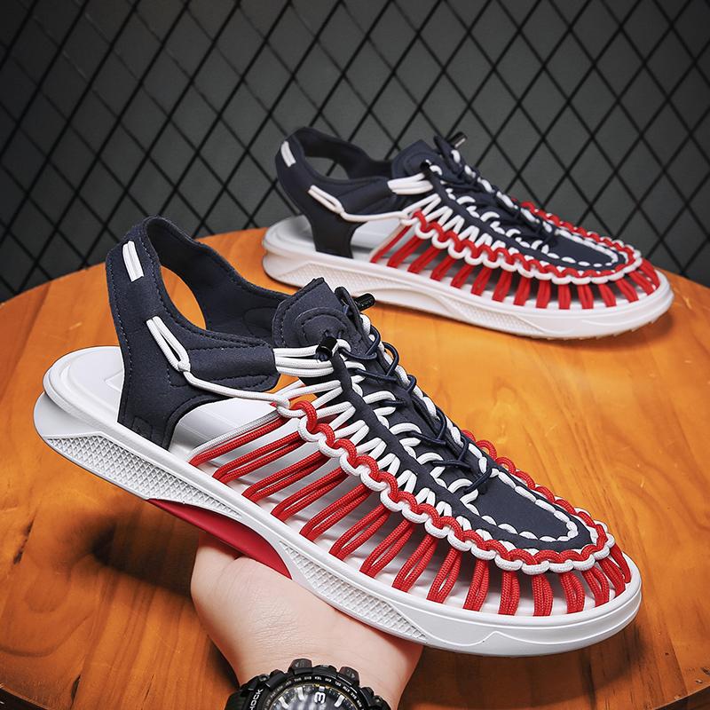 Summer Men Sandals Weaving Design Outdoor Beach Sandals Breathable Casual Flat Soft Sole Footwear
