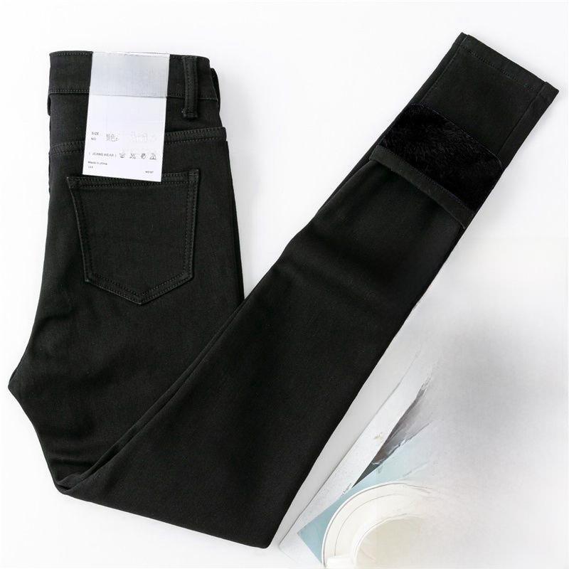 Женские плюшевые узкие джинсы с высокой талией — узкие, теплые и универсальные эластичные брюки-карандаш